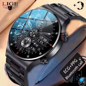 LIGE BW0382 ECG PPG NFC Bluetooth Call Men AMOLED Multifunctional Screen Sport Smartwatch 2024