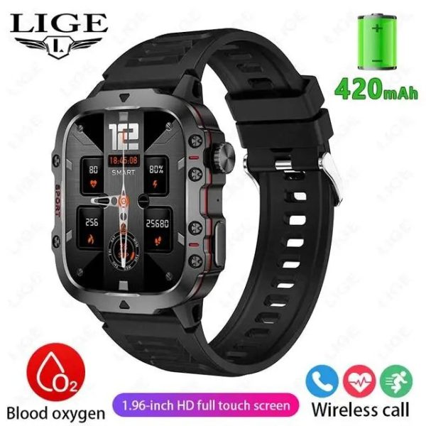 LIGE Bluetooth Calling Rugged Smartwatch Hello Black