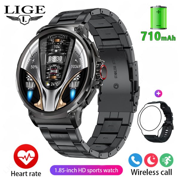 LIGE New 710mAh Large Capacity Battery Smart Watch Men Outdoor Sports Health Tracking Waterproof Smart Bracelet Bluetooth Call Rugged Smart Watch 2025 Gift