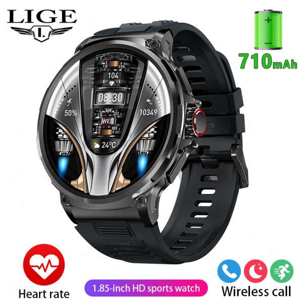 LIGE New 710mAh Large Capacity Battery Smart Watch Men Outdoor Sports Health Tracking Waterproof Smart Bracelet Bluetooth Call Rugged Smart Watch 2025 Gift