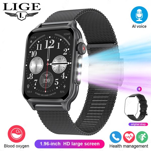 LIGE New Bluetooth call heart rate blood oxygen 8 kinds of light effect weather music multi-function multi-sport smart watch
