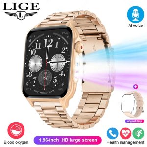 LIGE New Bluetooth call heart rate blood oxygen 8 kinds of light effect weather music multi-function multi-sport smart watch Golden