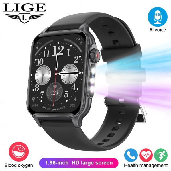 LIGE New Bluetooth call heart rate blood oxygen 8 kinds of light effect weather music multi-function multi-sport smart watch