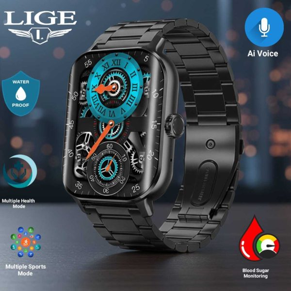 New 2.02-inch curved screen Sports Mens Smart Watch Bluetooth call blood glucose monitoring