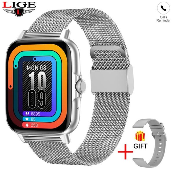 LIGE Full Touch Screen Fitness Tracker Bluetooth Multifunctional Smart Watch Silver