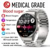 New Noninvasive Blood Gloucose ECG+PPG Men Heart Rate Blood Oxygen Health Waterproof Sport Smartwatch Silver